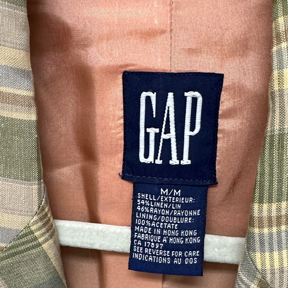 GAP Womens Plaid Linen Vintage Blazer Office Jacket Size Medium Retro Preppy 90s - Picture 3 of 8